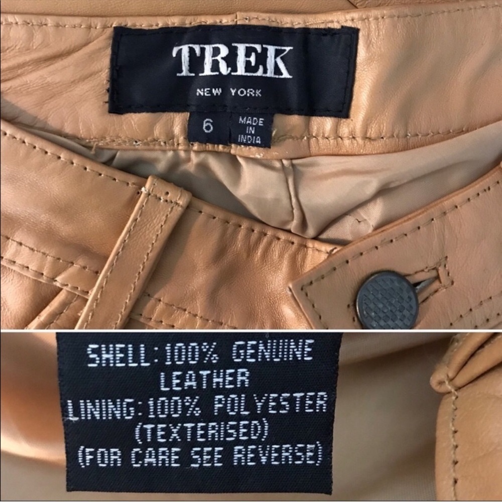 NWT Trek NY Tan Italian Lamb Genuine Leather Pants Jeans Classic 5-Pockets Sz 6 - Picture 3 of 10